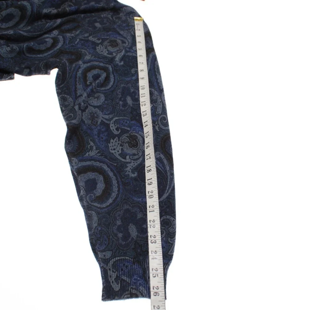 Etro NWT Pullover Crew Neck Sweater Size XXL in Blue Paisley 100% Wool